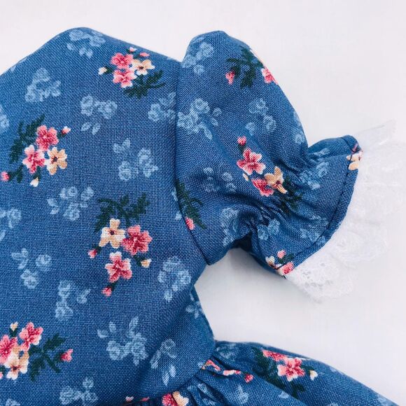 Pioneer Doll Dress & Bonnet, Handmade Outfit, For 18 Inch Dolls Blue Pink Floral - Picture 6 of 11